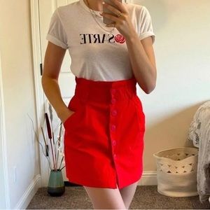 Zara - Red Button Down Paperbag Style Skirt size small